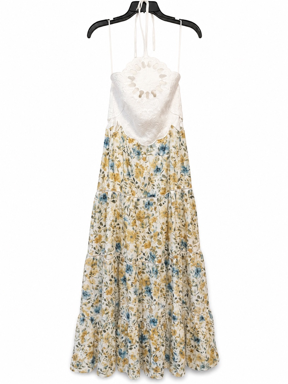 Sunlit Floral Tiered Maxi Dress - White & Yellow - Picture 2 of 12